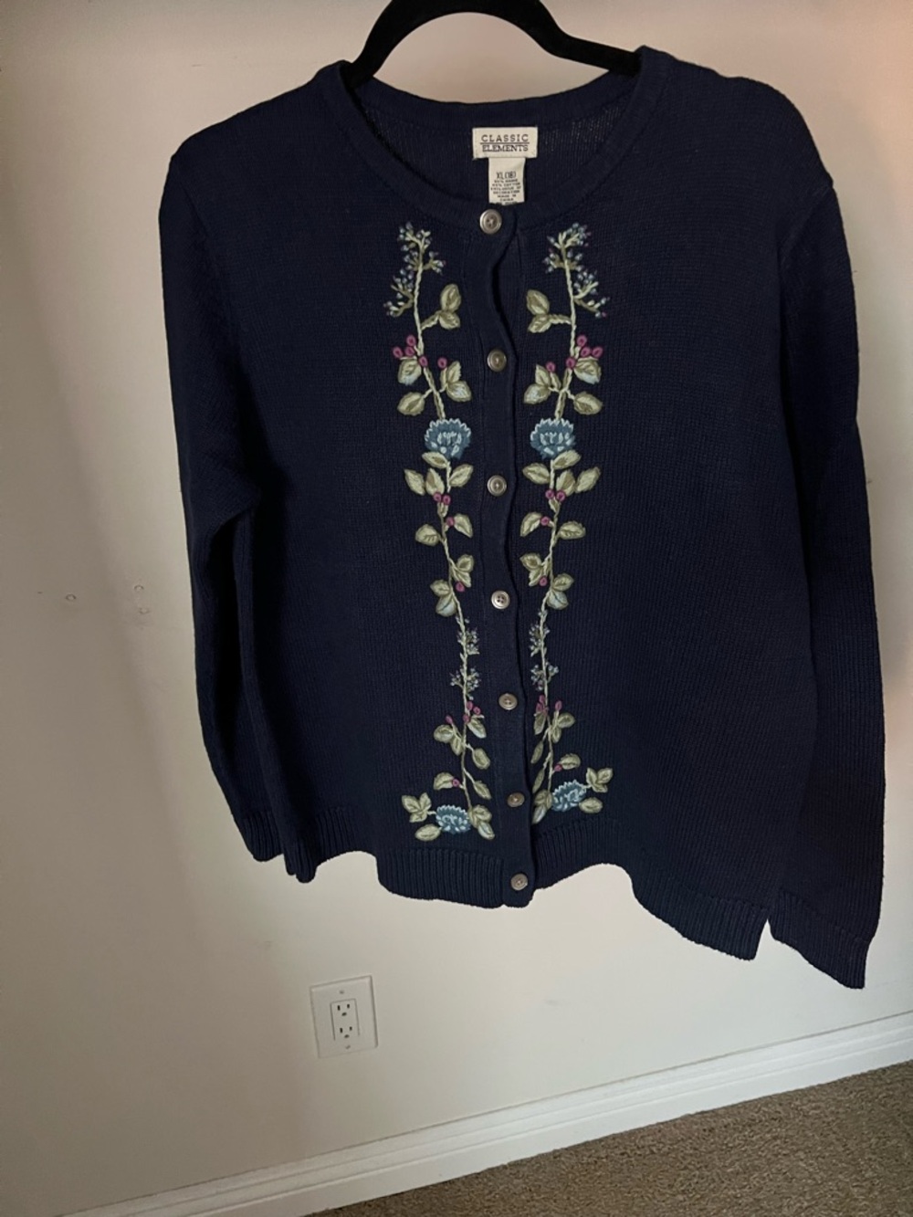 Classic Elements women Navy Embroidered Floral Cardigan Sweater